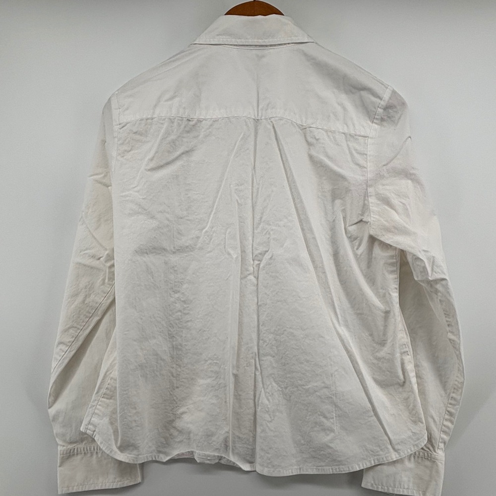 White Ruffle Front Embroider Button Down Shirt 12P Long Sleeve Petite Victorian - Picture 9 of 11